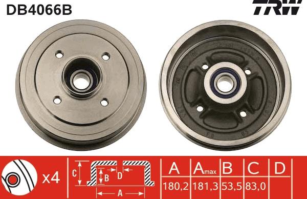 TRW DB4066B - Тормозной барабан autosila-amz.com