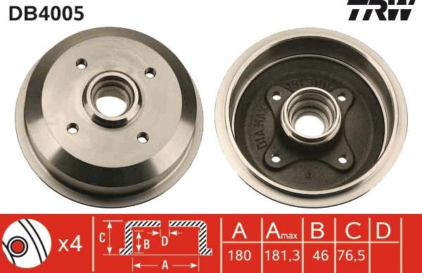 TRW DB4005 - Brake Drum autosila-amz.com