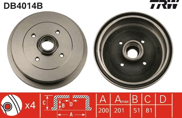 TRW DB4014B - Тормозной барабан autosila-amz.com