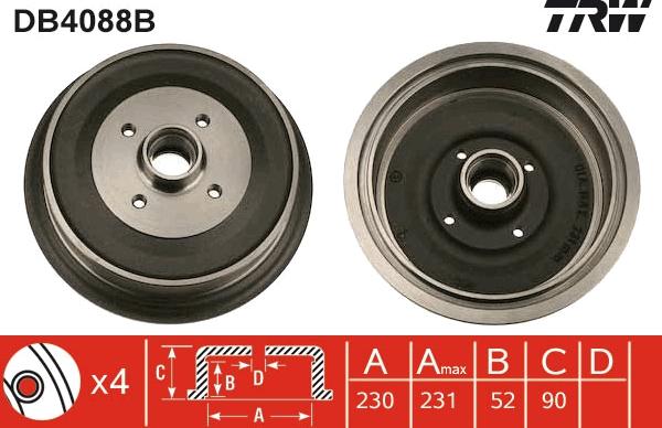 TRW DB4088B - Тормозной барабан autosila-amz.com