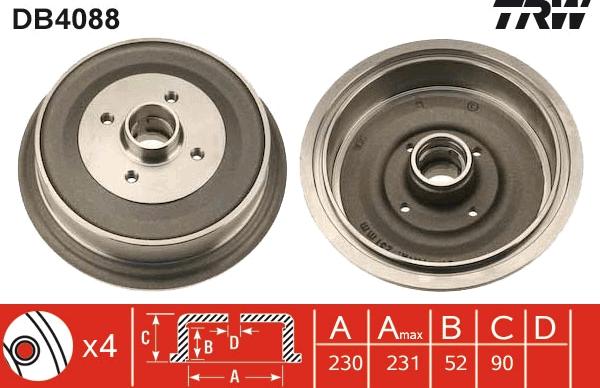 TRW DB4088 - Тормозной барабан autosila-amz.com