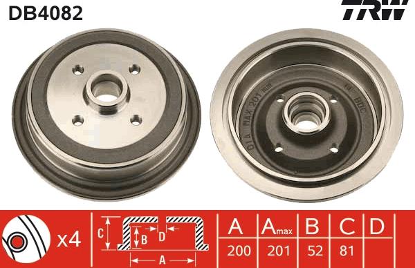 TRW DB4082 - Тормозной барабан autosila-amz.com