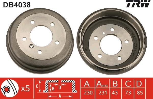 TRW DB4038 - Тормозной барабан autosila-amz.com