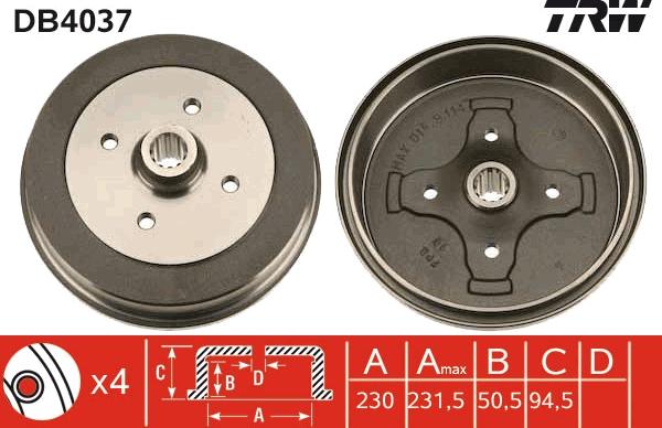 TRW DB4037 - Тормозной барабан autosila-amz.com