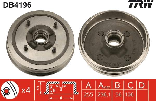 TRW DB4196 - Тормозной барабан autosila-amz.com