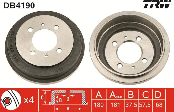 TRW DB4190 - Тормозной барабан autosila-amz.com