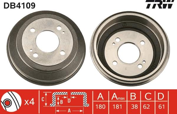 TRW DB4109 - Тормозной барабан autosila-amz.com