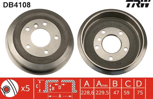 TRW DB4108 - Тормозной барабан autosila-amz.com