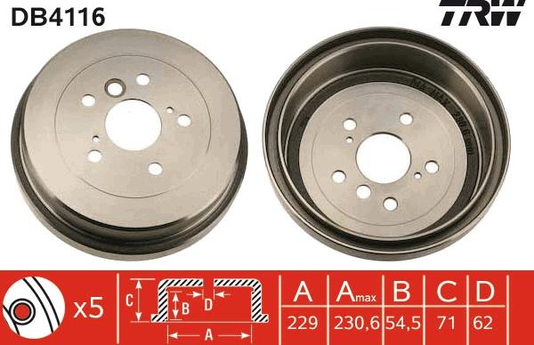 TRW DB4116 - Тормозной барабан autosila-amz.com