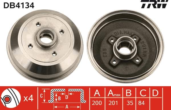 TRW DB4134 - Тормозной барабан autosila-amz.com