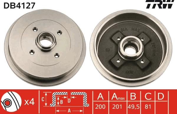 TRW DB4127 - Тормозной барабан autosila-amz.com