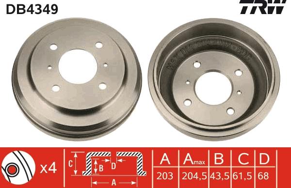 TRW DB4349 - Тормозной барабан autosila-amz.com