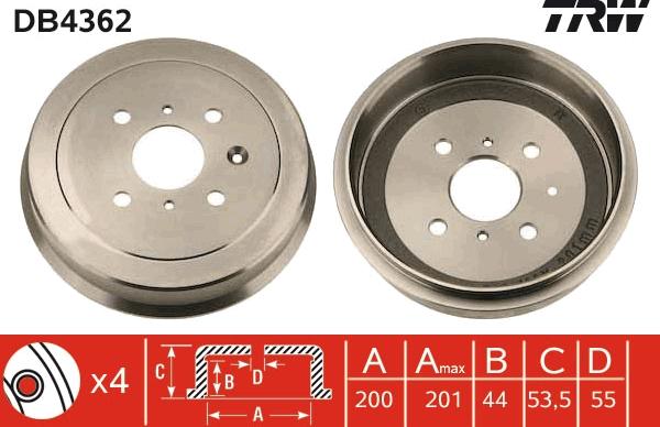 TRW DB4362 - Тормозной барабан autosila-amz.com