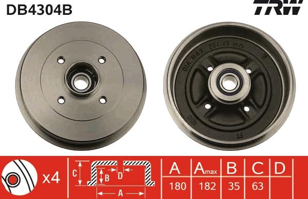 TRW DB4304B - Барабан торм задн autosila-amz.com