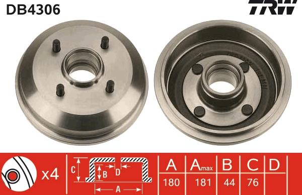 TRW DB4306 - Тормозной барабан autosila-amz.com