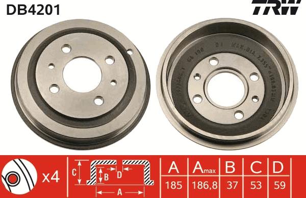 TRW DB4201 - Тормозной барабан autosila-amz.com