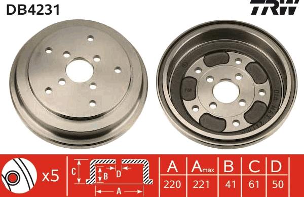 TRW DB4231 - Тормозной барабан autosila-amz.com