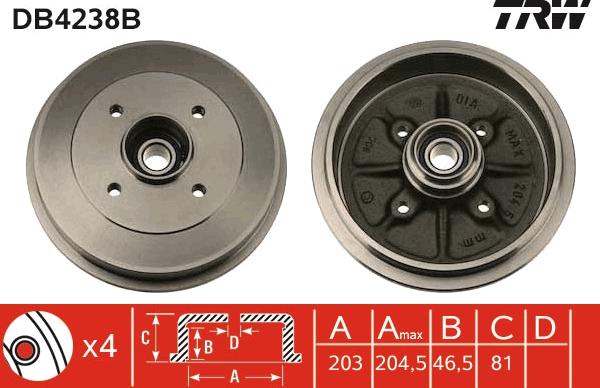 TRW DB4238B - Тормозной барабан autosila-amz.com