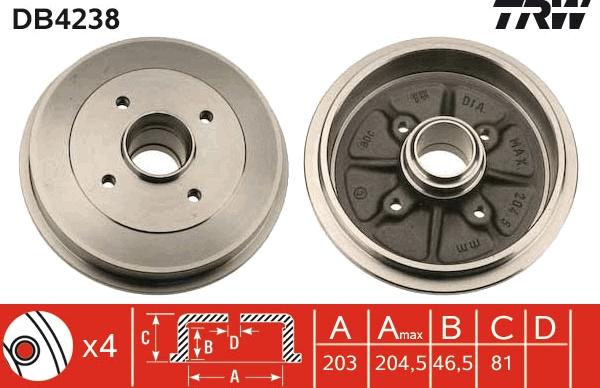 TRW DB4238 - Тормозной барабан autosila-amz.com