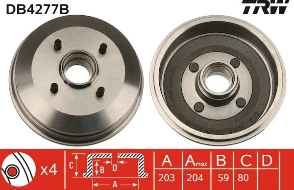 TRW DB4277B - Тормозной барабан autosila-amz.com