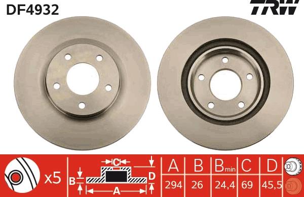 TRW DF4932 - DF4932 диск тормозной передний!\Chrysler Sebring/Avenger/Caliber,Jeep Compass/Patriot 1.8-2.4CRD 06> autosila-amz.com