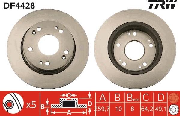 TRW DF4428 - DF4428 диск тормозной задний!\ Honda Accord 2.0/2.4/2.2CTDi 03> autosila-amz.com