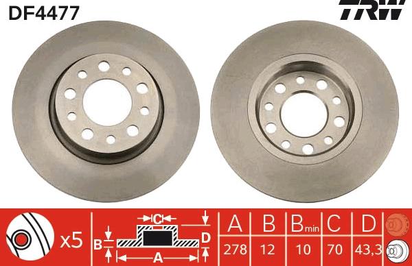 TRW DF4477 - Тормозной диск autosila-amz.com