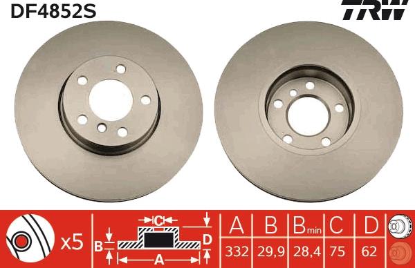 TRW DF4852S - Тормозной диск autosila-amz.com