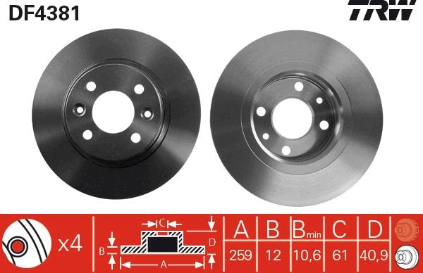 TRW DF4381 - Тормозной диск autosila-amz.com