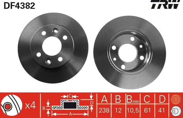 TRW DF4382 - Тормозной диск autosila-amz.com