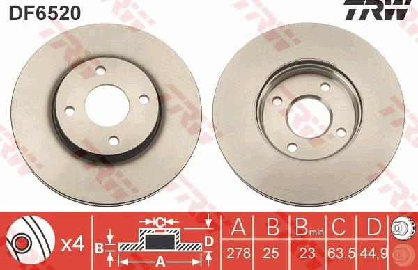 TRW DF6520 - Тормозной диск autosila-amz.com