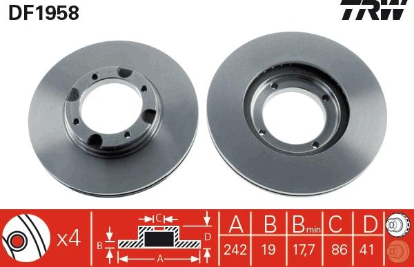 TRW DF1958 - Тормозной диск autosila-amz.com