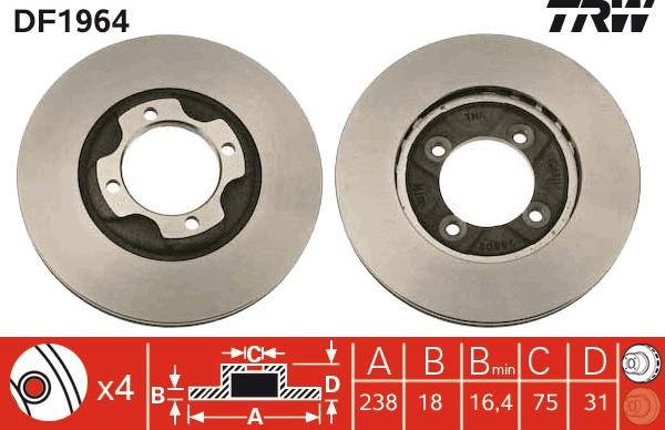 TRW DF1964 - Тормозной диск autosila-amz.com