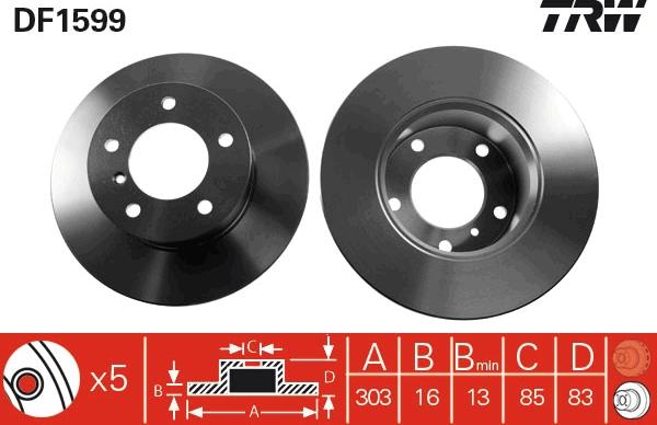 TRW DF1599 - Тормозной диск autosila-amz.com