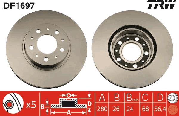 TRW DF1697 - Тормозной диск autosila-amz.com