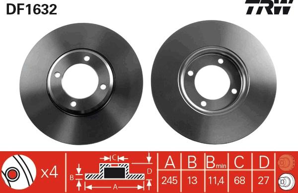 TRW DF1632 - Тормозной диск autosila-amz.com