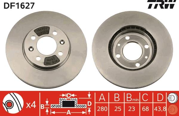 TRW DF1627 - Тормозной диск autosila-amz.com