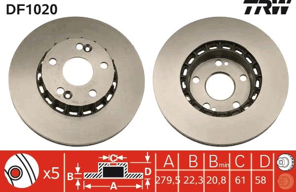 TRW DF1020 - Тормозной диск autosila-amz.com