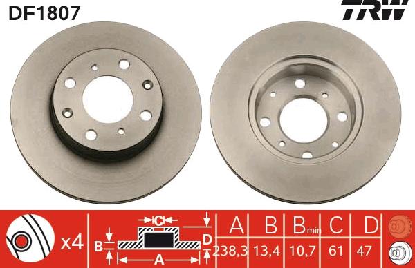 TRW DF1807 - Тормозной диск autosila-amz.com