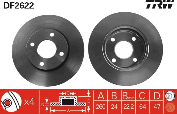 TRW DF2622 - Тормозной диск autosila-amz.com