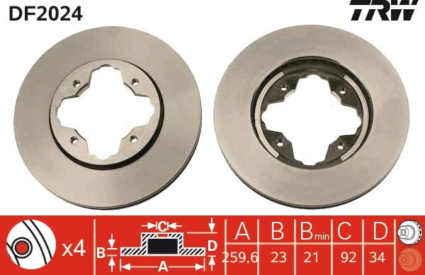 TRW DF2024 - Тормозной диск autosila-amz.com