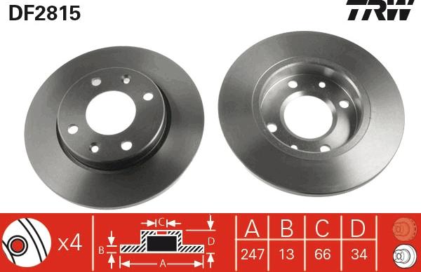 TRW DF2815 - Тормозной диск autosila-amz.com