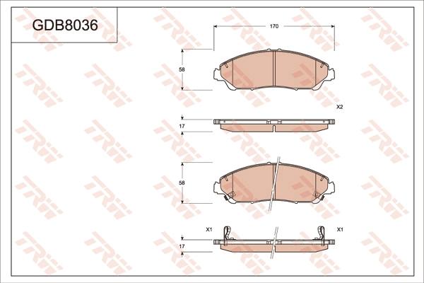 TRW GDB8036 - Тормозные колодки, дисковые, комплект autosila-amz.com