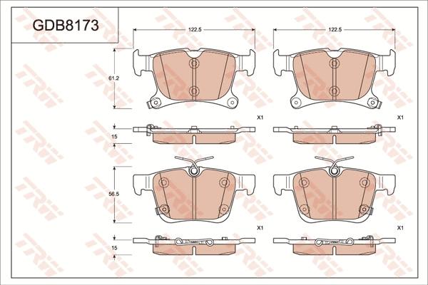 TRW GDB8173 - Тормозные колодки, дисковые, комплект autosila-amz.com