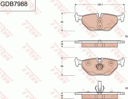 TRW GDB7988 - Тормозные колодки, дисковые, комплект autosila-amz.com