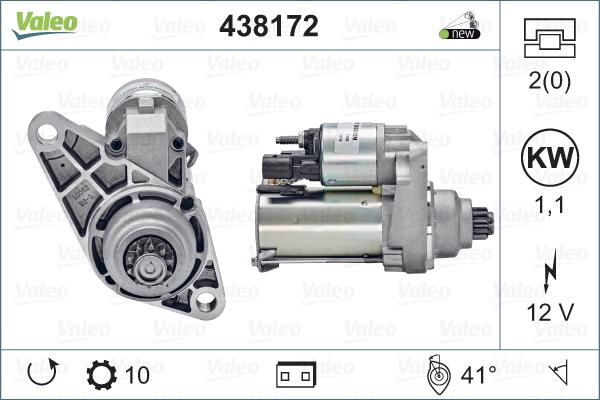 Valeo 438172 - Стартер (12V, 1,1kW) AUDI A1, A3 SEAT ALTEA, ALTEA XL, CORDOBA, IBIZA IV, IBIZA V, IBIZA V ST, LEON, autosila-amz.com