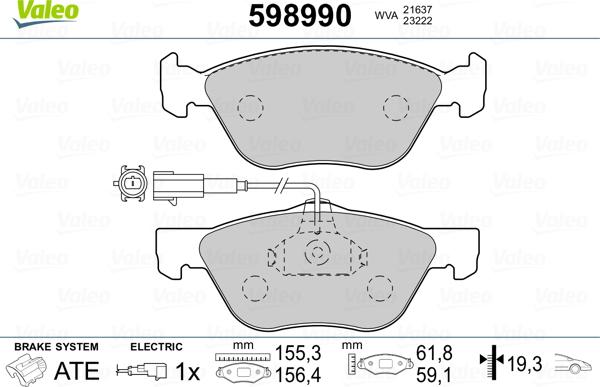 Valeo 598990 - Тормозные колодки, дисковые, комплект autosila-amz.com