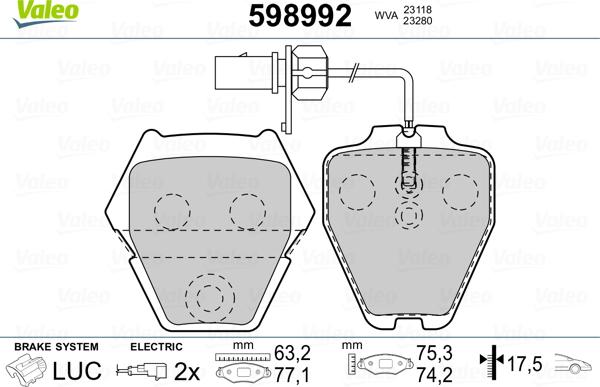 Valeo 598992 - Тормозные колодки, дисковые, комплект autosila-amz.com