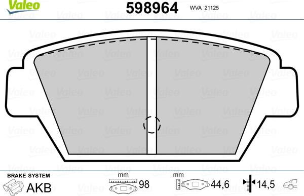 Valeo 598964 - Тормозные колодки, дисковые, комплект autosila-amz.com