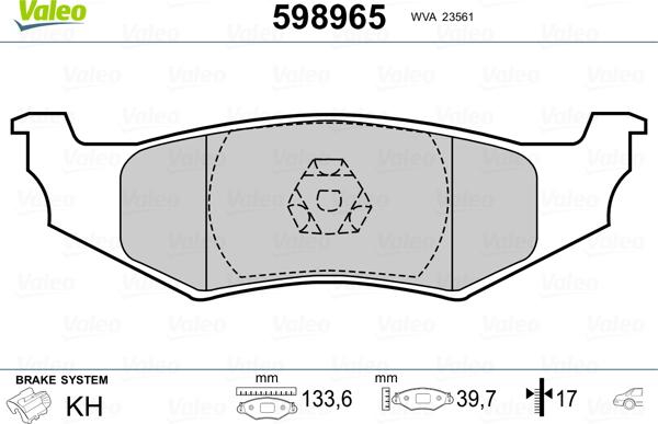 Valeo 598965 - Тормозные колодки, дисковые, комплект autosila-amz.com